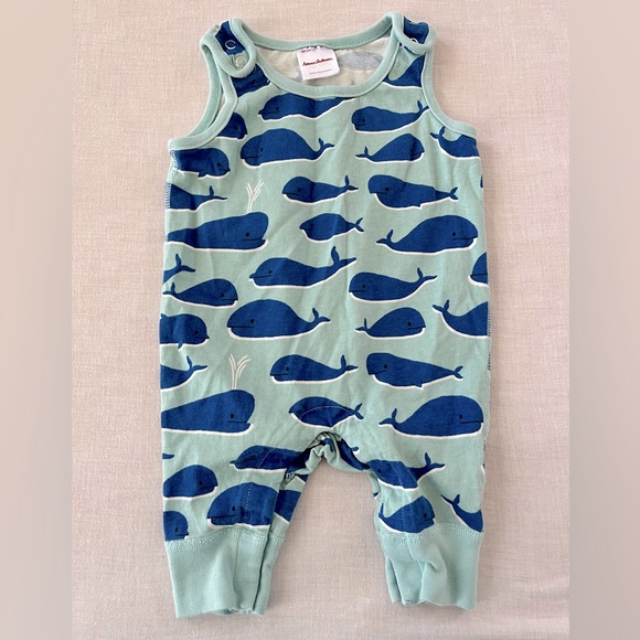 Hanna Andersson Other - Hanna Andersson baby overalls, sleeveless romper, blue whales, size 0-3m